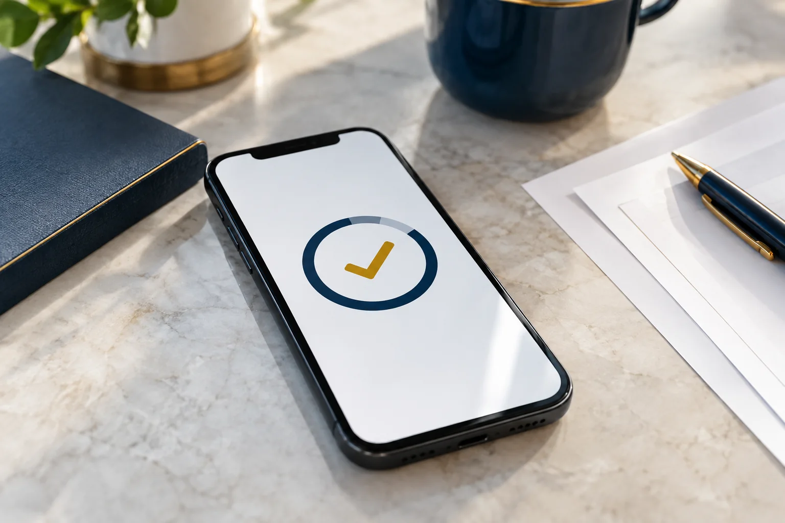 A smartphone and financial records arranged for checking a refund status